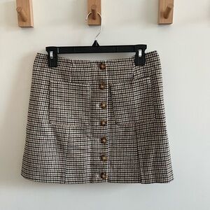 Joie Brown and Cream Houndstooth Mini Skirt